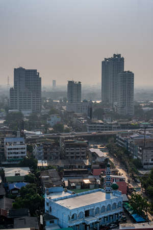 Bangkok, Thailand - Jan 18, 2020 : Aerial view of Assalafiyah Mosque (Muslim mosque)at sunset in Bangkok, Islamic mosque dome, Blue mosque dome.のeditorial素材