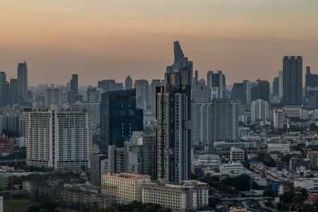 Bangkok, thailand - Mar 06, 2020 : Sky view of Bangkok with skyscrapers in the business district in...