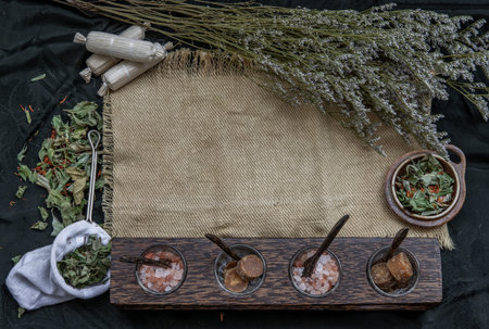 Thai herbal plant and healthy drinks concept. Panoramic banner background with copy space for...
