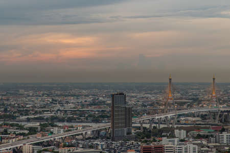 Bangkok, thailand - May 11, 2020 : Beautiful view of Bangkok city, Beauty skyscrapers along Chaopraya river in the evening, making the city modern style. Selective focus.のeditorial素材