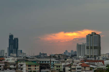 Bangkok, thailand - May 27, 2020 : Sky view of Bangkok with skyscrapers in the business district in Bangkok in the evening beautiful twilight give the city a modern style. Selective focus.のeditorial素材