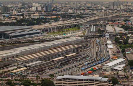 Bangkok, Thailand - Jul, 25, 2020 : Aerial view of Bang Sue central station, the new railway hub...