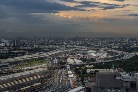 Bangkok, Thailand - Jul, 25, 2020 : Aerial view of Bang Sue central station, the new railway hub...