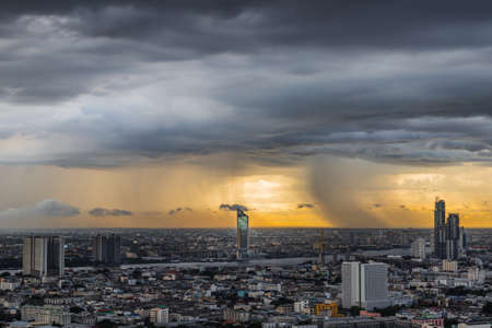Bangkok, thailand - Jul 29, 2020 : Beautiful city view of Bangkok Before the rain at sunset creates relaxing feeling for the rest of the day. Selective focus.のeditorial素材