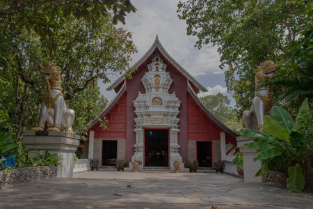 Lampang, Thailand - Sep 03, 2020 : Buddhist temple in Wat Chaloem Phrakiat Phrachomklao Rachanuson at Chae Hom. Selective focus.の写真素材