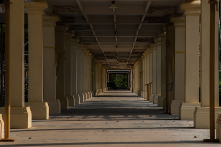 Phetchaburi, Thailand - Feb 29, 2020 : The walkway on the house of Maruek kathayawan palace. The summer palace of the king in Cha-Am District.のeditorial素材