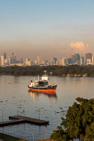 Bangkok, thailand - Nov 23, 2020 : View of Bangkok with city skyscrapers covered in a dense smog before a rain. Focus and blur.のeditorial素材