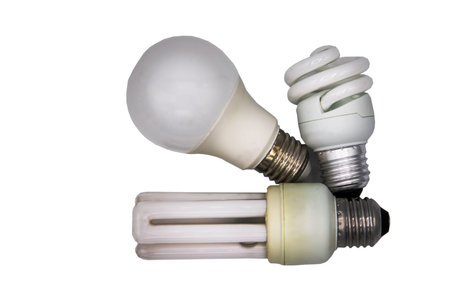 Various of energy-saving lamp (Light bulb, Spiral bulb) isolated on white background with clipping...