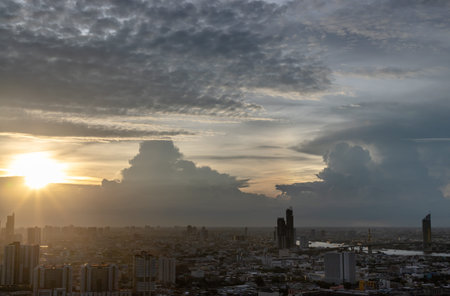 Bangkok, thailand - May 29, 2020 : Sky view of Bangkok with skyscrapers in the business district in...