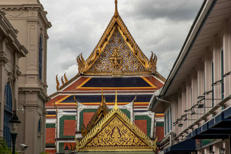 Bangkok, Thailand - Jun 19, 2020 : Beautiful Thai architecture of buildings in The Temple of the Emerald Buddha, the most sacred Buddhist temple in Thailand, it is also a potent religion symbolic of Thailand.のeditorial素材