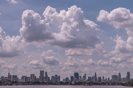 Bangkok, Thailand - 10 Jul 2020 : Beautiful view of Bangkok city, Beauty skyscrapers along Chaopraya river in the evening, making the city modern style. No focus, specifically.のeditorial素材