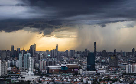 Bangkok, thailand - Jul 29, 2020 : Beautiful city view of Bangkok Before the rain at sunset creates relaxing feeling for the rest of the day. Selective focus.のeditorial素材