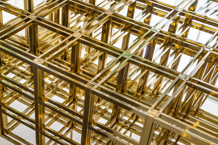 Modern design with Square pattern and geometric structure of ceiling decoration, Part of a modern ceiling. Selective focus.の写真素材