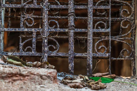 The broken iron fence from antique building. Archaeological area. No focus, specifically.の写真素材