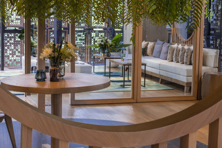 Bangkok, Thailand, Jul 03, 2020 : The living rooms with wooden furnitures for green living concept.のeditorial素材