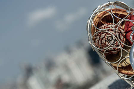 Half of heart with a sky background to looking for the other half to complete it. For someone need love and spend time for each other. Miss you concept. Valentine's Day concept, February 14. copy space. Selective focus.の写真素材