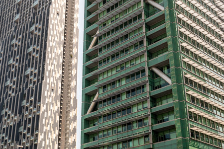 Bangkok, thailand - Dec 13, 2019 : Fetails of facade wall of building.  Architecture concept.