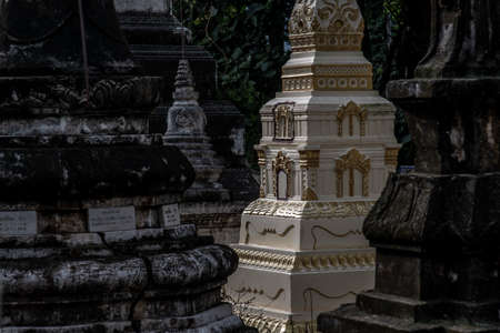 Ratchaburi, Thailand - Sep 22,2019 : Pagodas, Called chedi containing the ashes of members of the thailand people family, in a Buddhist temple, Buddhist bone ash.のeditorial素材