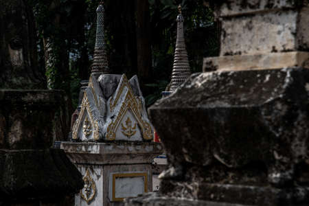 Ratchaburi, Thailand - Sep 22,2019 : Pagodas, Called chedi containing the ashes of members of the thailand people family, in a Buddhist temple, Buddhist bone ash.のeditorial素材