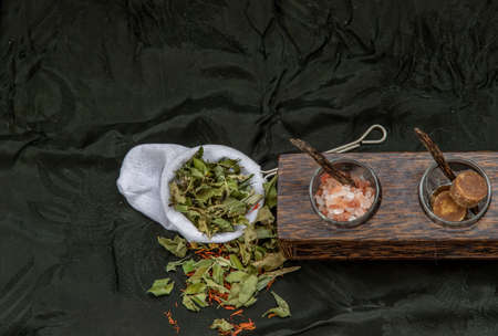 Thai herbal plant and healthy drinks concept. Panoramic banner background with copy space for design. Copy space, Selective focus.の写真素材