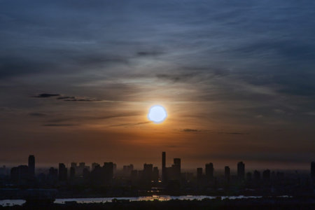 Bangkok, Thailand - Jun 28, 2020 : Beautiful city view of Bangkok before the sunset creates relaxing...