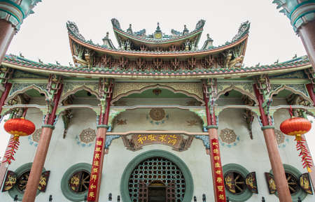 Bangkok, Thailand - Feb 10, 2020 : Architecture of chinese-style temple inside of the Wat Bhoman Khunaram (Bhoman Khunaram Temple). Selective focus.のeditorial素材