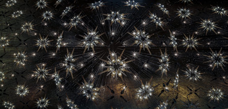 Bangkok, Thailand, Aug 20, 2022 : looking up at Lit chandelier. Luxury interier design of bulb...