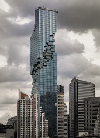 Bangkok, Thailand - 10 Sep 2022 : Architectural exterior view of skyscrapers at bangkok city....