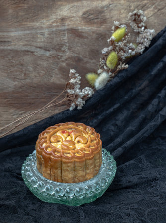 Delicious moon cake. Food served for Mid-autumn festival or Chinese traditional festival, Space for...