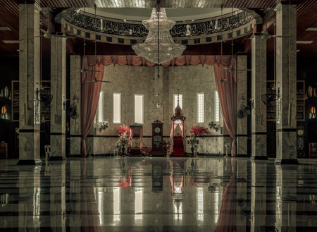 Bangkok, Thailand - 05 Jan, 2022 - Beautiful architecture design inside of Masjid Al - Yusraw or Al - Yusraw Mosque for Islamic Affairs are esigned with elegant. Islamic art concept, Space for text, Selective focus.のeditorial素材