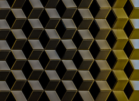 Abstract geometric pattern with lines for background, Square lines art Gradient from black to yellow. Space for text, Focus and blur.の写真素材