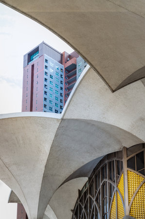 Bangkok, Thailand - Jul 28, 2023 - Architecture design view of the classic Central Mosque and Islamic Center and the new Condominium are coexisted perfectly. Space for text, Selective focus.のeditorial素材
