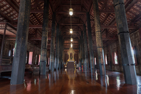 Phetchaburi, Thailand - May 14, 2022 - The Emerald buddha statue in the heritage house at Wat Yai Suwannaram temple. Selective focus.のeditorial素材