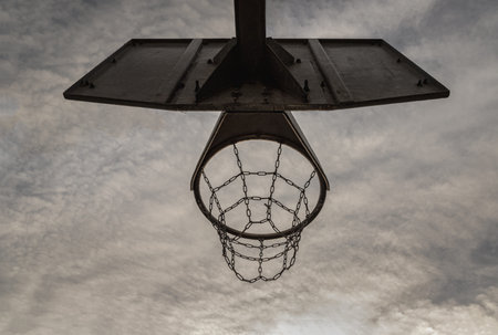 Edinburgh, Scotland, Jan 19, 2024 - Steel basketball backboard with the hoop metal ring and steel...
