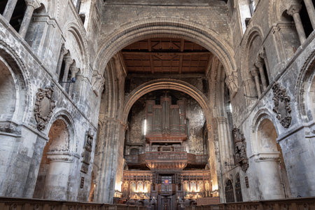 London, UK - Feb 27, 2024 - Interior view of The Church of St Bartholomew the Great in the City of London. Space for text, Selective focus.のeditorial素材