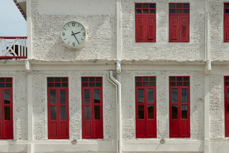 Bangkok, Thailand - 12 Jun, 2023 - Architecture exterior view of Chinese style building with Round...