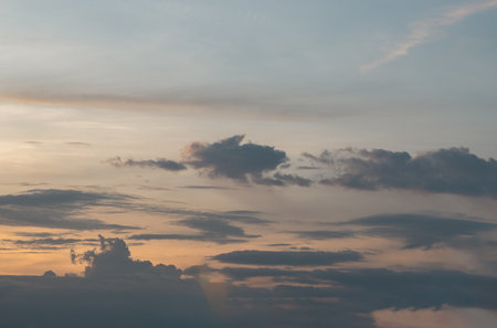 Amazing clouds in Beautiful sky background before sunset, Clouds and sky like a heaven for background wallpaper and texture, Concept idea of Imaginative clouds nature, Nature abstract composition. Space for text, Selective focus.の写真素材