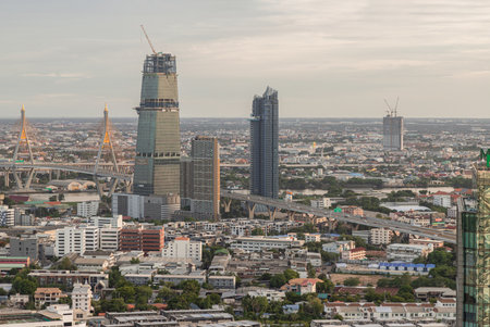 Bangkok, Thailand - Jun 02, 2024 - Afternoon scene of various skyscrapers in the business district of Bangkok city. Architectural of Modern high-rise buildings, Nice city view, Space for text, Selective Focus.のeditorial素材