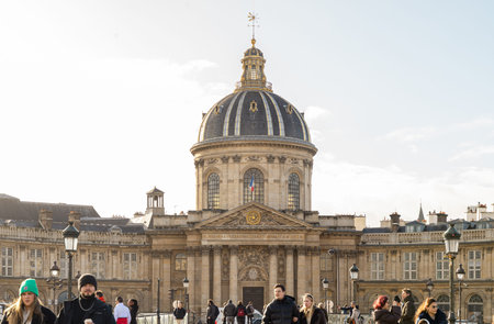 France, Paris - Jan 03, 2024 - Institute de France in Paris. the most famous of which is the Academy francaise. Space for text, Selective focus.のeditorial素材