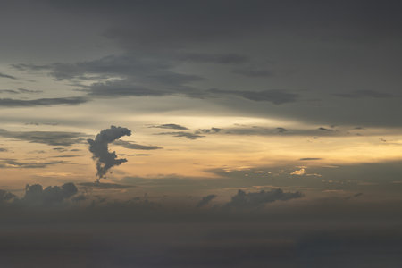 Colorful dramatic sky with cloud before sunset. Amazing clouds like a heaven for background wallpaper and texture, Concept idea of Imaginative clouds nature, Nature abstract composition, use it as your wallpaper, poster and Space for text, Selective focus.の写真素材