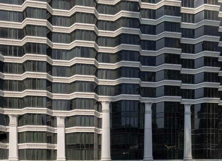Bangkok, Thailand 23 Dec,2024 - Architectural design front view of Exterior buildings with Geometric...