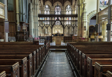 Windsor, UK - Apr 03, 2025 - Architecture interior of Parish Church of St John the Baptist, Windsor, use it as your Wallpaper, Poster and Space for text, Selective focus.の写真素材