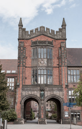 Newcastle, UK - Apr 14, 2025 - The Building with sky background. The Arches - an iconic structure that stands at the entrance to the quadrangle on the campus, use it as your Wallpaper, Poster and Space for text, Selective focus.の写真素材