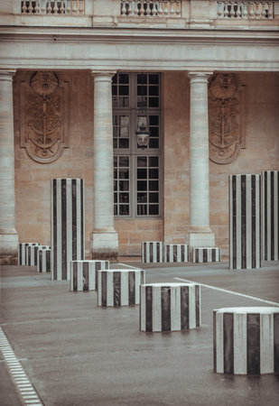 France, Paris - May 03, 2025 - The Burenâ€™s Columns (the two trays) installed in the Honor...