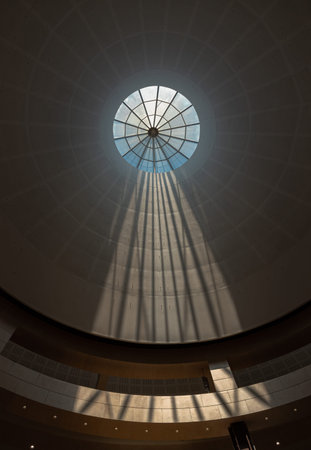 Stone, UK - Jul 11, 2025 - A decorative domed ceiling with prominent skylight is part of the...