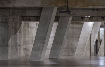 London, UK - Nov 07, 2023 - View of Concrete pillars inside the Blavatnik Building of Tate Modern...