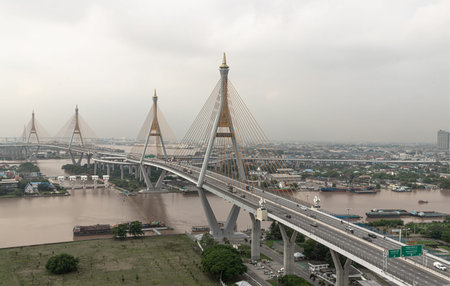 Bangkok, thailand - 11 Oct, 2025 - the Bhumibol Bridge, which is also known as the Industrial Ring...