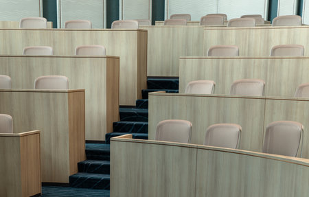 Bangkok,Thailand - 18 Oct, 2025 - The auditorium's design is distinctly modern and minimalist, featuring clear lines and semi-circular, tiered seating perfect for focused.のeditorial素材