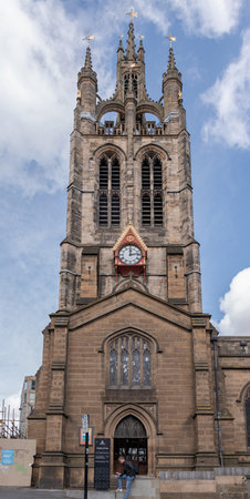 Newcastle, UK - Apr 13, 2025 - Architectural splendour of Newcastle Cathedral (Cathedral Church of St.Nicholas). Cathedral in Newcastle upon Tyne, use it as your Wallpaper, Poster and Space for text, Selective focus.の写真素材