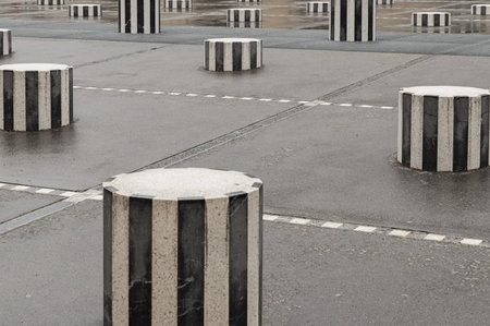France, Paris - May 03, 2025 - The Burenâ€™s Columns installed in the Honor courtyard of the...